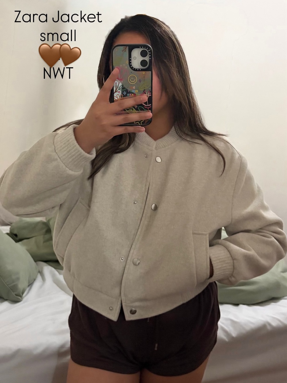 Zara Cream Colored Cropped Bomber Jacket - Picture 2 of 2